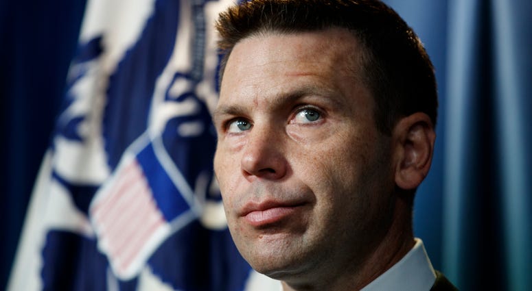 In this June 28, 2019 file photo, Department of Homeland Security (DHS) acting Secretary Kevin McAleenan pauses during a news conference in Washington. In this June 28, 2019 file photo, Department of Homeland Security (DHS) acting Secretary Kevin McAleenan pauses during a news conference in Washington.