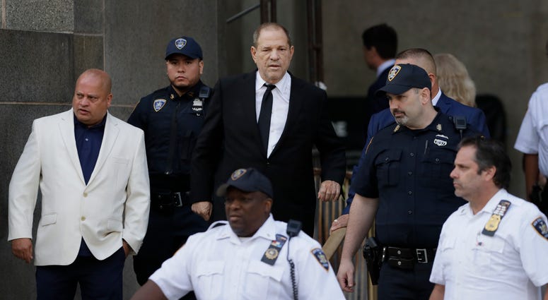 Harvey Weinstein, center, leaves court, Monday, Aug. 26, 2019 in New York. Harvey Weinstein, center, leaves court, Monday, Aug. 26, 2019 in New York.
