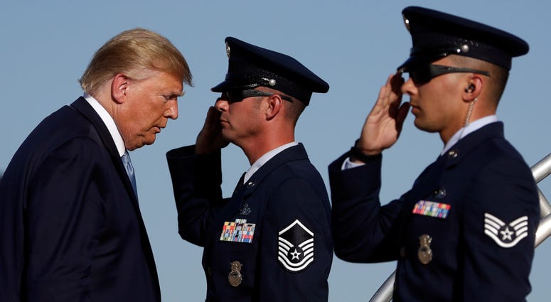 President Donald Trump boards Air Force One at Marine Corps Air Station Miramar, Wednesday, Sept. 18, 2019, in San Diego, Calif. President Donald Trump boards Air Force One at Marine Corps Air Station Miramar, Wednesday, Sept. 18, 2019, in San Diego, Calif.