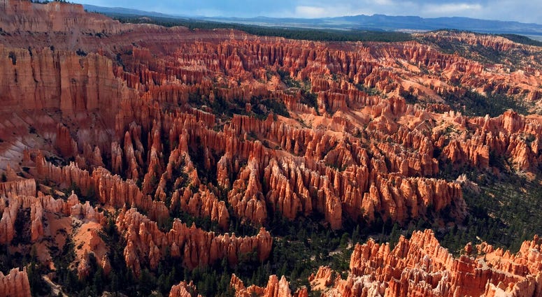 A view of the world-famous hoodoos, also called tent rocks, fairy chimneys and earth pyramids, at Inspiration Point in Bryce Canyon National Park in Utah. A view of the world-famous hoodoos, also called tent rocks, fairy chimneys and earth pyramids, at Inspiration Point in Bryce Canyon National Park in Utah.
