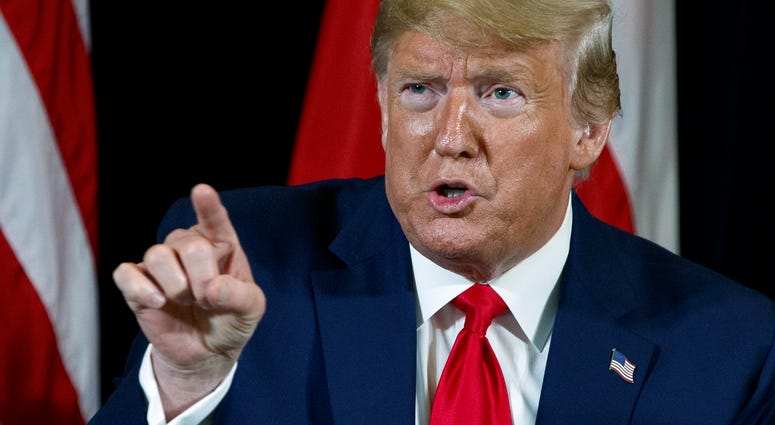 President Donald Trump speaks during a meeting at the InterContinental Barclay hotel during the United Nations General Assembly, Monday, Sept. 23, 2019, in New York. President Donald Trump speaks during a meeting at the InterContinental Barclay hotel during the United Nations General Assembly, Monday, Sept. 23, 2019, in New York.