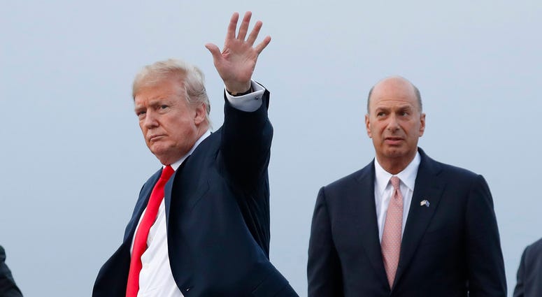 Ambassador Gordon Sondland, wrapped up in a congressional impeachment inquiry, was a late convert to Trump, initially supporting another candidate in the Republican primary and once refusing to participate in a fundraiser on his behalf. File photo: President Donald Trump is joined by Gordon Sondland, the U.S. ambassador to the European Union, second from right, as he arrives at Melsbroek Air Base, in Brussels, Belgium.