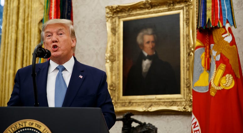 President Donald Trump speaks during a ceremony to present the Presidential Medal of Freedom to former Attorney General Edwin Meese, in the Oval Office of the White House, Tuesday, Oct. 8, 2019, in Washington. President Donald Trump speaks during a ceremony to present the Presidential Medal of Freedom to former Attorney General Edwin Meese, in the Oval Office of the White House, Tuesday, Oct. 8, 2019, in Washington.