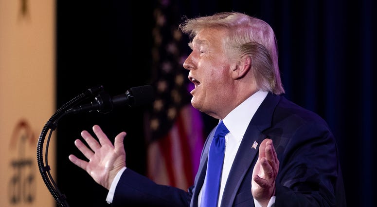 President Donald Trump speaks at the Values Voter Summit in Washington, Saturday, Oct. 12, 2019. President Donald Trump