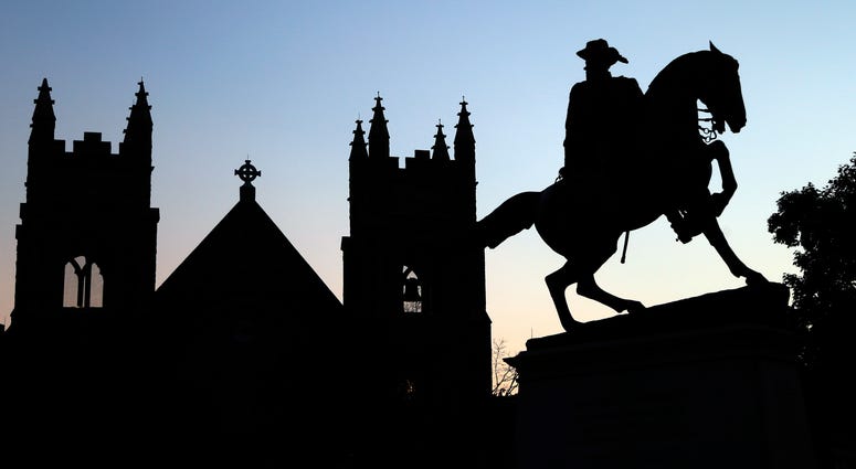 A statue of Confederate General J.E.B. Stuart stands on Monument Avenue in Richmond, Va. A statue of Confederate General J.E.B. Stuart stands on Monument Avenue in Richmond, Va.