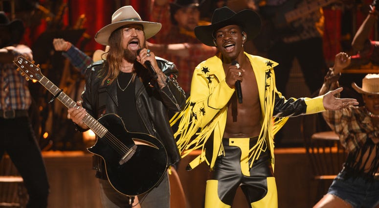 Billy Ray Cyrus, left, and Lil Nas X perform "Old Town Road" at the BET Awards in Los Angeles. Billy Ray Cyrus, left, and Lil Nas X perform "Old Town Road" at the BET Awards in Los Angeles.