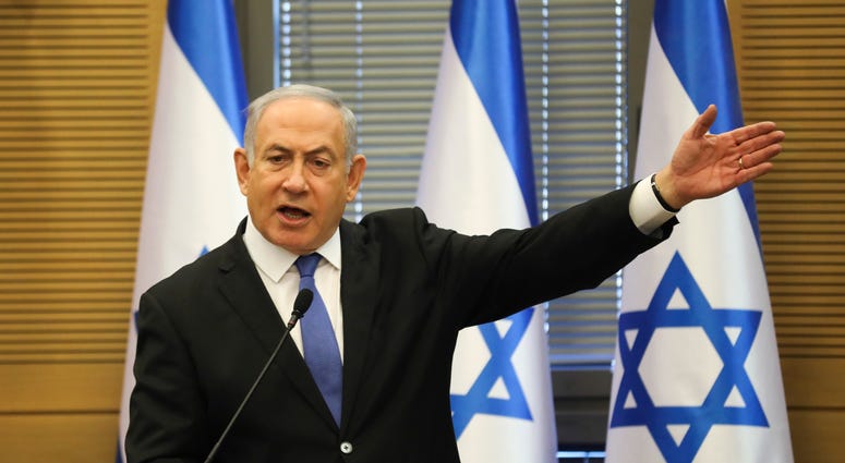 Israeli Prime Minister Benjamin Netanyahu speaks during an extended faction meeting of the right-wing bloc members at the Knesset, in Jerusalem, Wednesday, Nov. 20, 2019. Israeli Prime Minister Benjamin Netanyahu speaks during an extended faction meeting of the right-wing bloc members at the Knesset, in Jerusalem, Wednesday, Nov. 20, 2019.