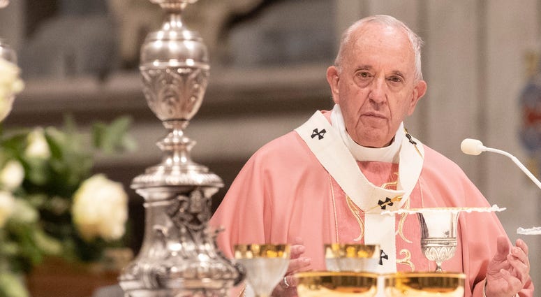 Pope Francis celebrates a Mass for the Philippine community of Rome, in St. Peter's Basilica at the Vatican to Sunday, Dec. 15, 2019. Pope Francis celebrates a Mass for the Philippine community of Rome, in St. Peter's Basilica at the Vatican to Sunday, Dec. 15, 2019.