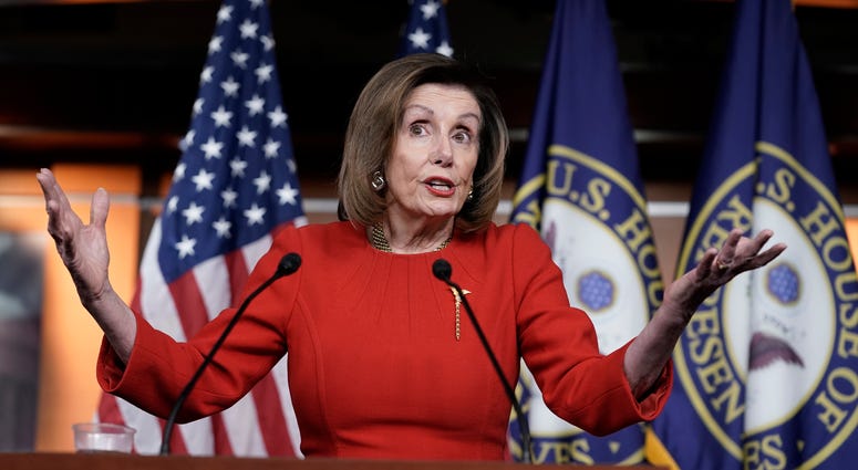 Speaker of the House Nancy Pelosi, D-Calif., meets with reporters on Wednesday, the morning after the House of Representatives voted to impeach President Donald Trump on charges of abuse of power and obstruction of Congress. Speaker of the House Nancy Pelosi, D-Calif., meets with reporters on Wednesday, the morning after the House of Representatives voted to impeach President Donald Trump on charges of abuse of power and obstruction of Congress.