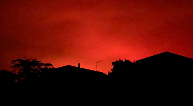 Red sky from wildfires burning, in Victoria, Australia, on Dec. 31, 2019. Red sky from wildfires burning, in Victoria, Australia, on Dec. 31, 2019.
