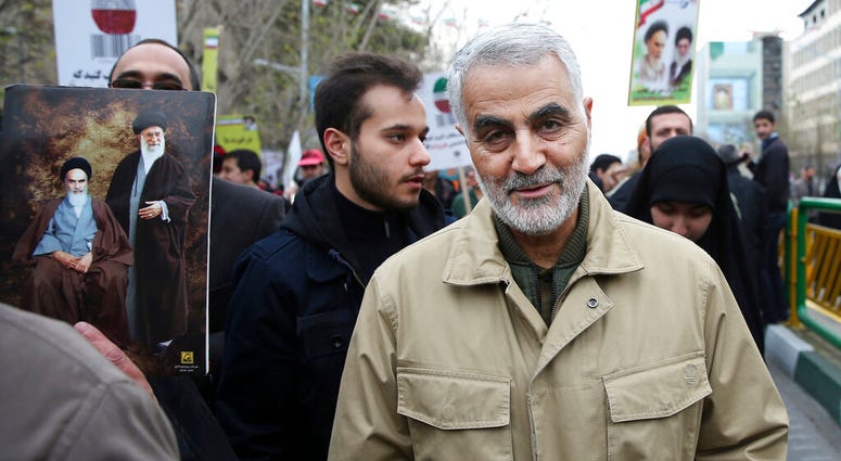 FILE - In this Thursday, Feb. 11, 2016, file photo, Qassem Soleimani, commander of Iran's Quds Force, attends an annual rally commemorating the anniversary of the 1979 Islamic revolution, in Tehran, Iran. Qassem Soleimani, commander of Iran's Quds Force, attends an annual rally commemorating the anniversary of the 1979 Islamic revolution, in Tehran, Iran.