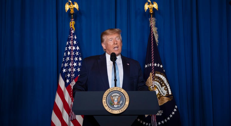 President Donald Trump delivers remarks on Iran, at his Mar-a-Lago property, Friday, Jan. 3, 2020, in Palm Beach, Fla. Donald Trump
