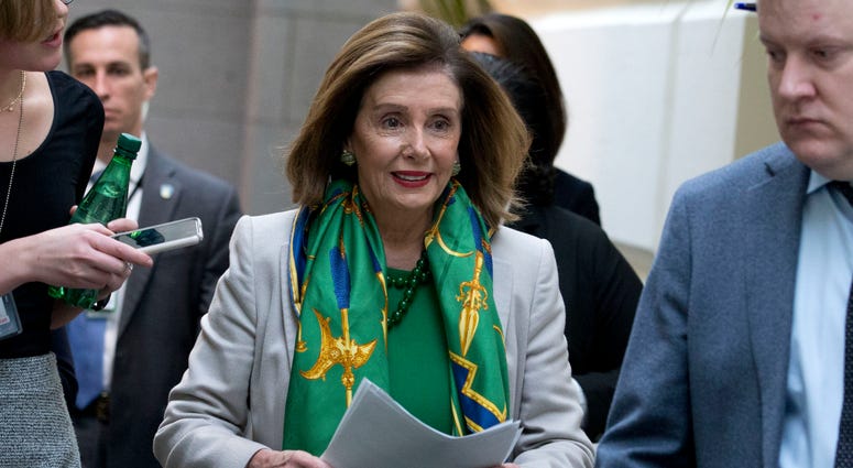 Speaker of the House Nancy Pelosi, D-Calif., arrives to meet with the Democratic Caucus at the Capitol in Washington, Tuesday, Jan. 14, 2020. Speaker of the House Nancy Pelosi, D-Calif., arrives to meet with the Democratic Caucus at the Capitol in Washington, Tuesday, Jan. 14, 2020.