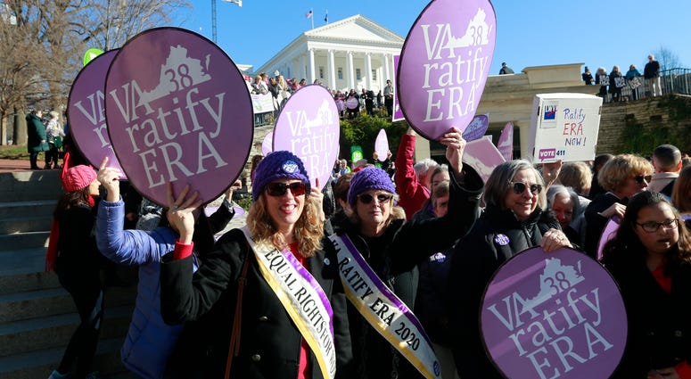 Equal Rights Amendment supporters demonstrate outside Virginia State Capitol in Richmond, Va., on Jan. 8, 2020. Equal Rights Amendment supporters demonstrate outside Virginia State Capitol in Richmond, Va., on Jan. 8, 2020.