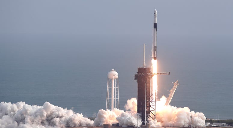A Falcon 9 SpaceX rocket lifts off from pad 39A during a test flight to demonstrate the capsule's emergency escape system at the Kennedy Space Center in Cape Canaveral, Fla., Sunday. A Falcon 9 SpaceX rocket lifts off from pad 39A during a test flight to demonstrate the capsule's emergency escape system at the Kennedy Space Center in Cape Canaveral, Fla., Sunday.