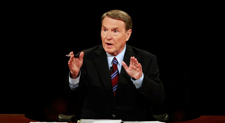 Jim Lehrer moderates the first U.S. Presidential Debate between Sen. John McCain, R-Ariz., and Sen. Barack Obama, D-Ill., at the University of Mississippi in Oxford, Miss. Jim Lehrer moderates the first U.S. Presidential Debate between Sen. John McCain, R-Ariz., and Sen. Barack Obama, D-Ill., at the University of Mississippi in Oxford, Miss.