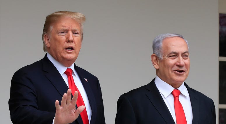 President Donald Trump welcomes visiting Israeli Prime Minister Benjamin Netanyahu to the White House in Washington on March 25, 2019. President Donald Trump welcomes visiting Israeli Prime Minister Benjamin Netanyahu to the White House in Washington on March 25, 2019.