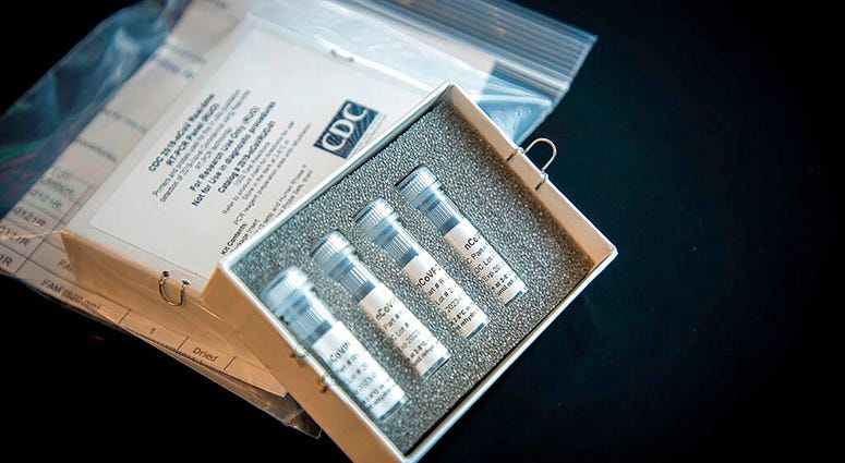 This undated photo provided by U.S. Centers for Disease Control and Prevention shows CDC’s laboratory test kit for the new coronavirus. This undated photo provided by U.S. Centers for Disease Control and Prevention shows CDC’s laboratory test kit for the new coronavirus.