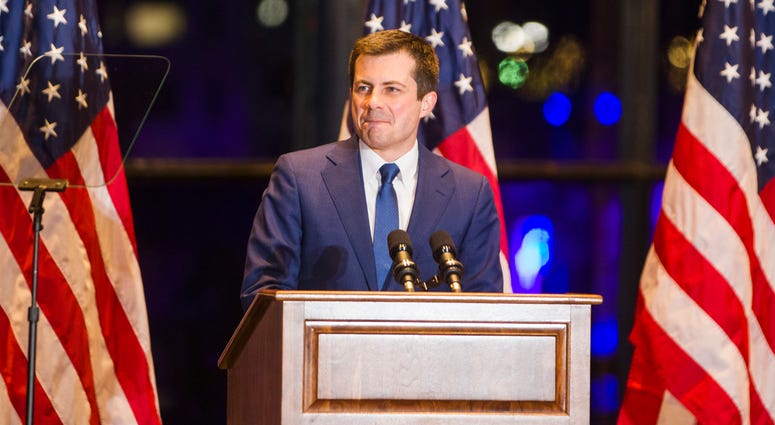Democratic presidential candidate and former South Bend Mayor Pete Buttigieg speaks during a speech to supporters on Sunday, March 1, 2020, in South Bend, Ind. Democratic presidential candidate and former South Bend Mayor Pete Buttigieg speaks during a speech to supporters on Sunday, March 1, 2020, in South Bend, Ind.