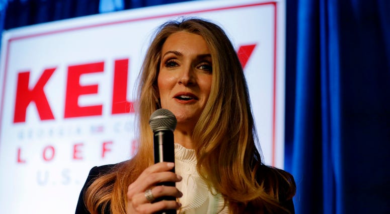 Sen. Kelly Loeffler, RT-Ga., speaks during a re-election campaign rally Monday, March 9, 2020, in Marietta, Ga. Sen. Kelly Loeffler, RT-Ga., speaks during a re-election campaign rally Monday, March 9, 2020, in Marietta, Ga.