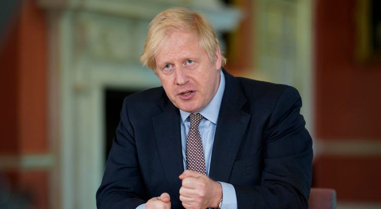 Britain's Prime Minister Boris Johnson delivers an address on Sunday, May 10, 2020, on lifting the country's lockdown amid the coronavirus pandemic. Britain's Prime Minister Boris Johnson