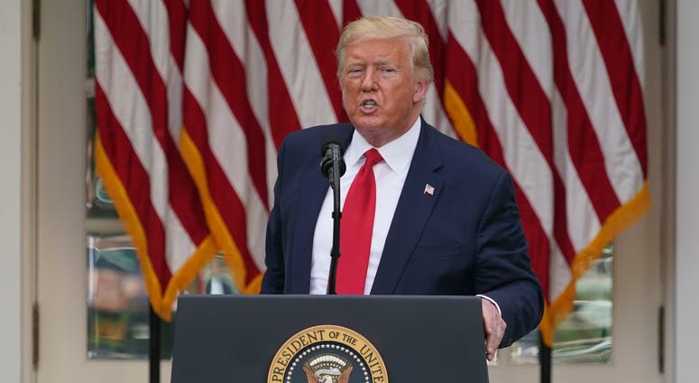 President Donald Trump answers questions from reporters during an event on protecting seniors with diabetes in the Rose Garden White House, Tuesday, May 26, 2020, in Washington. President Donald Trump answers questions from reporters during an event on protecting seniors with diabetes in the Rose Garden White House, Tuesday, May 26, 2020, in Washington.