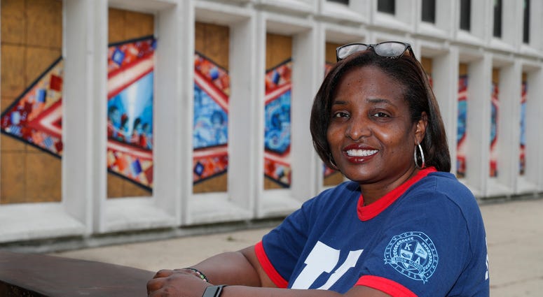 Karen Calloway, principal of Kenwood Academy in Chicago, poses Tuesday, July 28, 2020, for a portrait outside the Hyde Park neighborhood campus. Karen Calloway, principal of Kenwood Academy in Chicago, poses Tuesday, July 28, 2020, for a portrait outside the Hyde Park neighborhood campus.