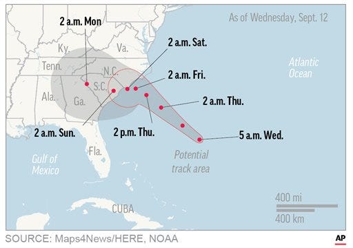 Hurricane Florence trajectory Hurricane Florence trajectory