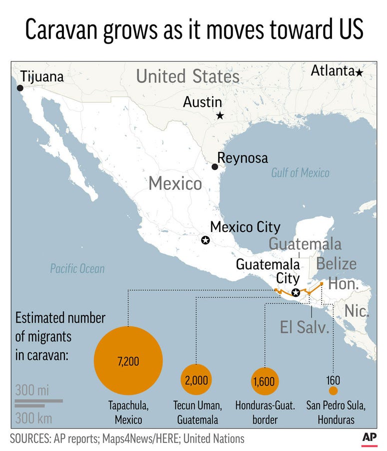 Map shows route and estimates number of migrants moving from Central America toward the United States Map shows route and estimates number of migrants moving from Central America toward the United States