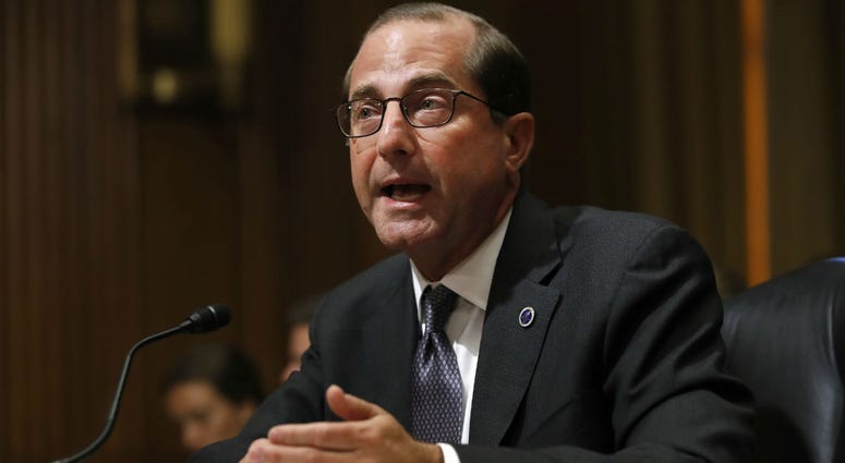 In this June 26, 2018 file photo, Health and Human Services Secretary Alex Azar speaks on Capitol Hill in Washington. In this June 26, 2018 file photo, Health and Human Services Secretary Alex Azar speaks on Capitol Hill in Washington.