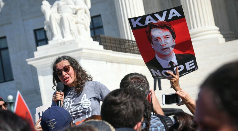 Ana Maria Archila, one of the two women who confronted Arizona Sen. Jeff Flake, speaks at the protest against Brett Kavanaugh in front of the United States Supreme Court, Thursday, Oct. 4, 2018. Ana Maria Archila, one of the two women who confronted Arizona Sen. Jeff Flake, speaks at the protest against Brett Kavanaugh in front of the United States Supreme Court, Thursday, Oct. 4, 2018.