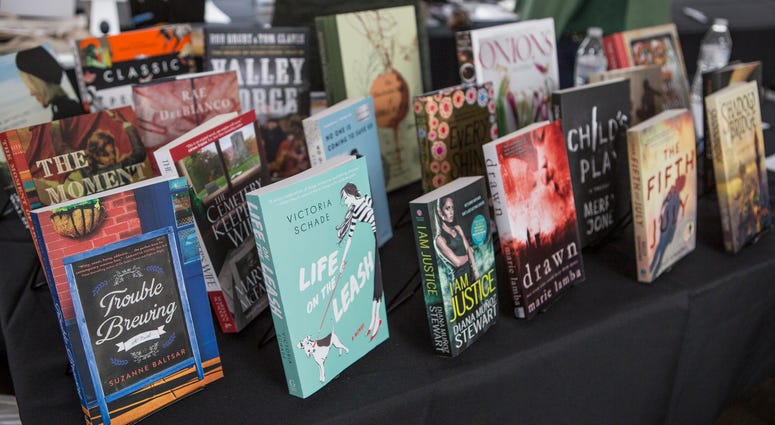 A selection of books on display at the Bucks County Book Fest. A selection of books on display.