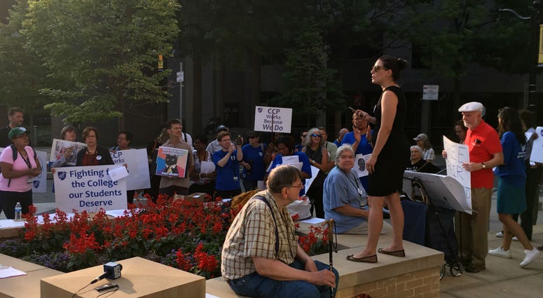 Unionized faculty and support staff rally outside Community College of Philadelphia. Unionized faculty and support staff rally outside Community College of Philadelphia.