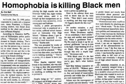 Detail of a scan of an article by Cei Bell in the Philadelphia Tribune. Detail of a scan of an article by Cei Bell in the Philadelphia Tribune.