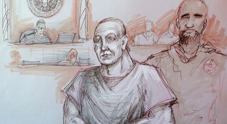 In this courtroom sketch, Cesar Sayoc, left, appears in federal court, Monday, Oct. 29, 2018, in Miami. In this courtroom sketch, Cesar Sayoc, left, appears in federal court, Monday, Oct. 29, 2018, in Miami.