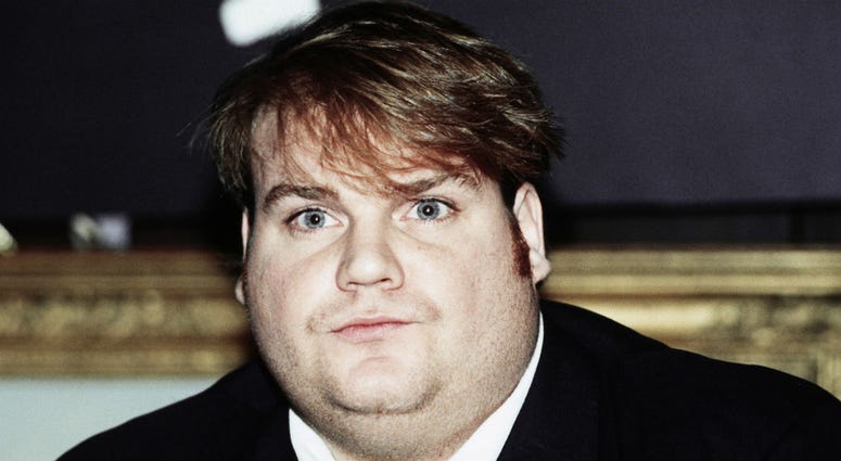 In this Sept. 18, 1990, file photo, comedian Chris Farley, a new cast member of NBC's "Saturday Night Live" appears in New York. comedian Chris Farley, 1990