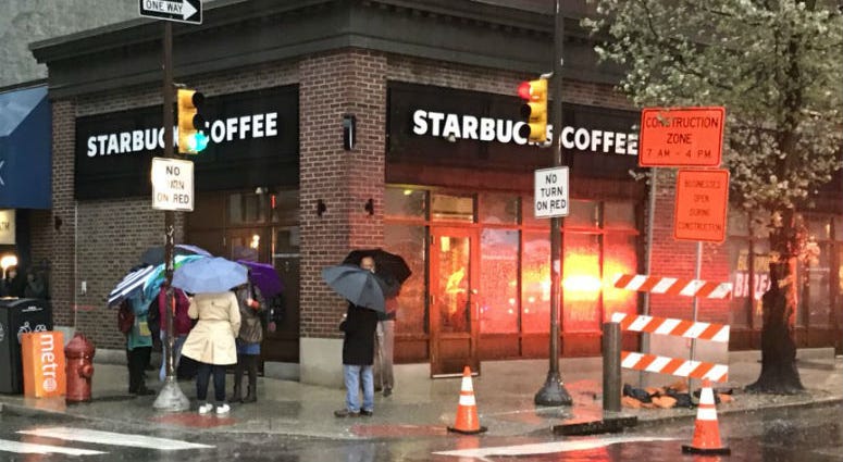 Starbucks at 18th and Spruce Streets at the center of controversial arrests of two black men. Starbucks Protest