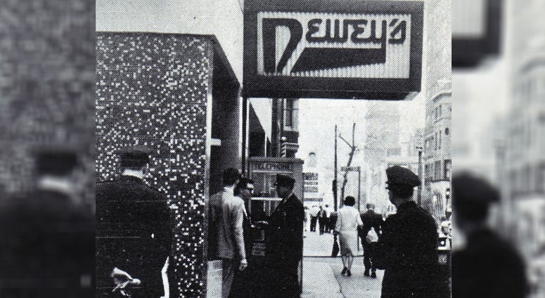 Dewey's at 17th and Chancellor in Philadelphia was the site of a successful sit-in staged by gays, lesbians and gender non-conforming individuals in 1965. Dewey's at 17th and Chancellor in Philadelphia, c. 1965