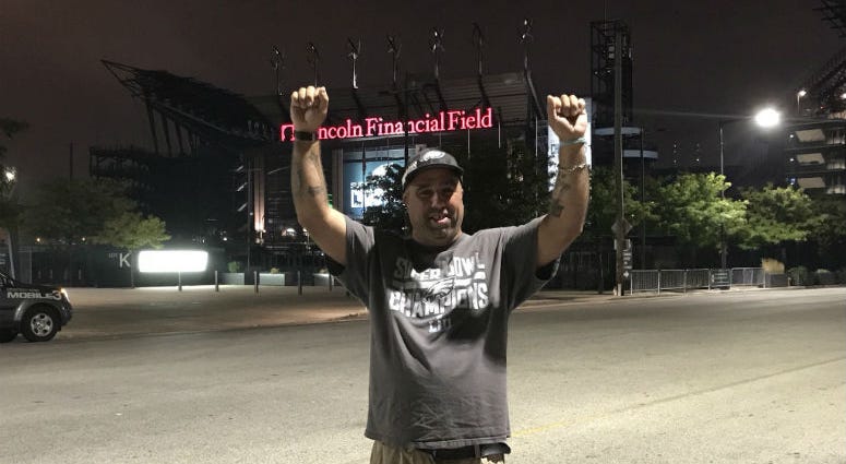 Eagles fan Gregg Matza outside Lincoln Financial Field. Eagles Fans