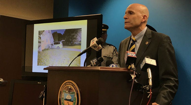 Chester County District Attorney Tom Hogan explains Bruce Rogal shot himself in the mouth through the back of his head with a Bushmaster M-4 after he rammed a car into his ex-wife’s house. Chester County District Attorney Tom Hogan