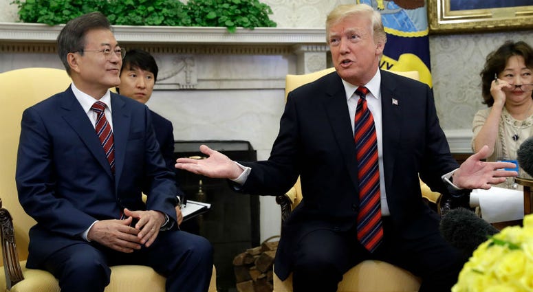 President Donald Trump's spur-of-the-moment decision to agree to a face-to-face meeting with North Korea leader Kim Jong Un represented an unprecedented opportunity, but also a huge risk, most recently highlighted by a case of cold feet on both sides. Donald Trump Moon Oval Office