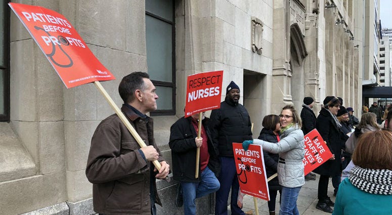 Nurses at Hahnemann and St. Chris rally in Center City as they enter the new year without a contract Nurses at Hahnemann and St. Chris rally in Center City as they enter the new year without a contract