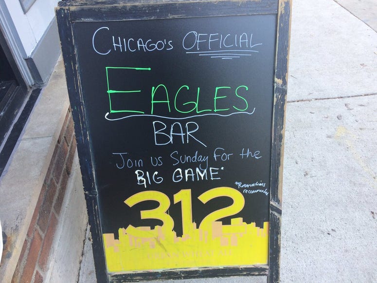Diag Bar and Grill, in the Lakeview section of Chicago, is an Eagles bar filled with Birds memorabilia. Chicago Eagles Bar