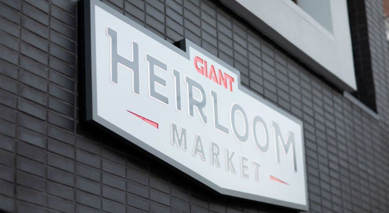 Giant plans to open three Heirloom Market stores in Philadelphia by the end of the year. Giant Heirloom Market sign