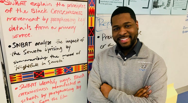 Gerald Dessus, a social justice educator at Mastery Charter School's Shoemaker Campus, is training the next generation of "woke warriors." Gerald Dessus