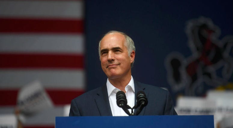 PHILADELPHIA, PA - SEPTEMBER 21: Senator Bob Casey (D- PA) addresses supporters before former President Barack Obama speaks during a campaign rally for statewide Democratic candidates on September 21, 2018 in Philadelphia. Senator Bob Casey (D- PA) addresses supporters.