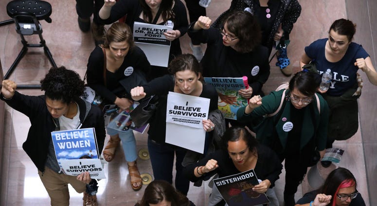 Hundreds of protesters rally against the confirmation of Supreme Court nominee Judge Brett Kavanaugh on Sept. 24, 2018. They protested for a #BelieveSurvivors Walkout against Kavanaugh, who has been accused by at least two women of sexual assault. Hundreds of protesters rally against the confirmation of Supreme Court nominee Judge Brett Kavanaugh on Sept. 24, 2018. They protested for a #BelieveSurvivors Walkout against Kavanaugh, who has been accused by at least two women of sexual assault.