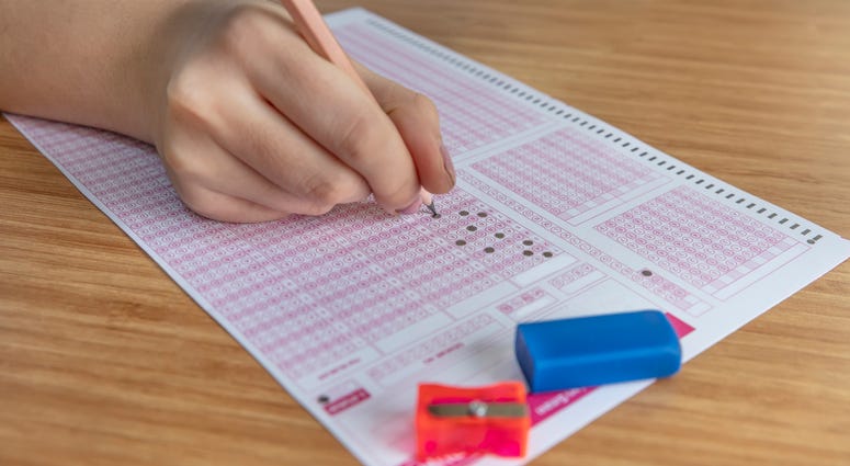 Student taking a test. Test