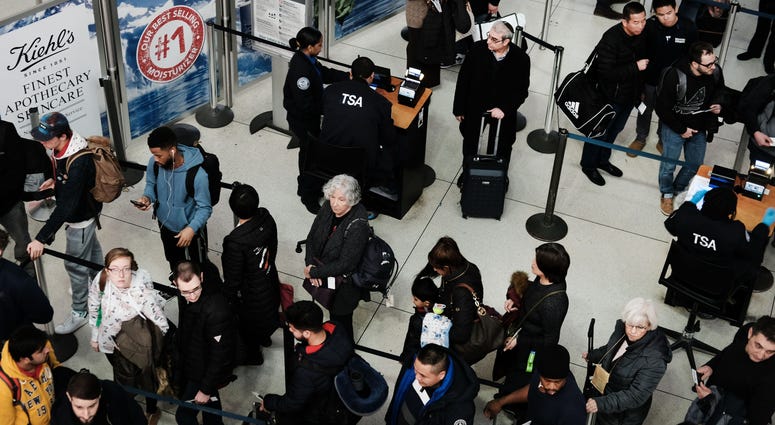 Passengers wait in a Transportation Security Administration line at JFK airport on Jan. 9, 2019 in New York City. Passengers wait in a Transportation Security Administration line at JFK airport on Jan. 9, 2019 in New York City.