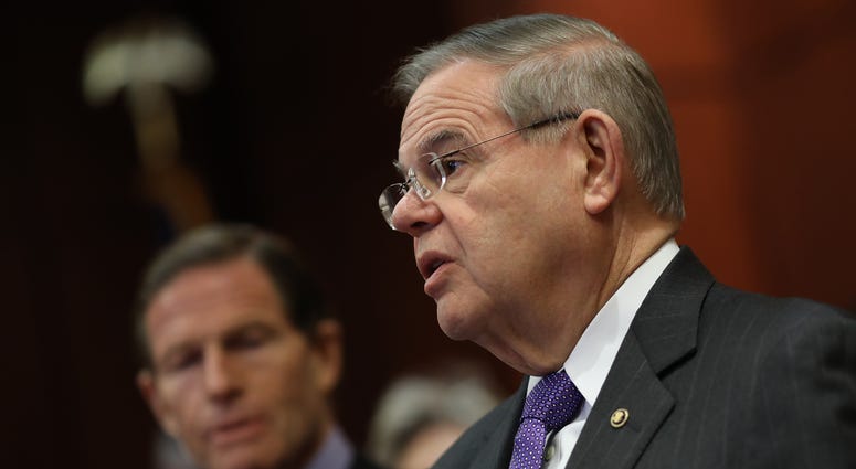 Sen. Robert Menendez speaks during a press conference as the one year anniversary approaches of the school shooting at Marjory Stoneman Douglas, Feb. 12, 2019 in Washington, D.C. Sen. Robert Menendez